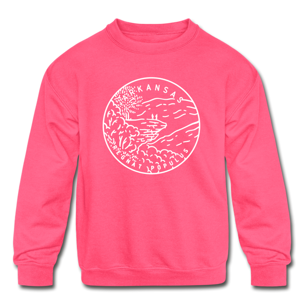 Arkansas Youth Sweatshirt - State Design Youth Arkansas Crewneck Sweatshirt - neon pink