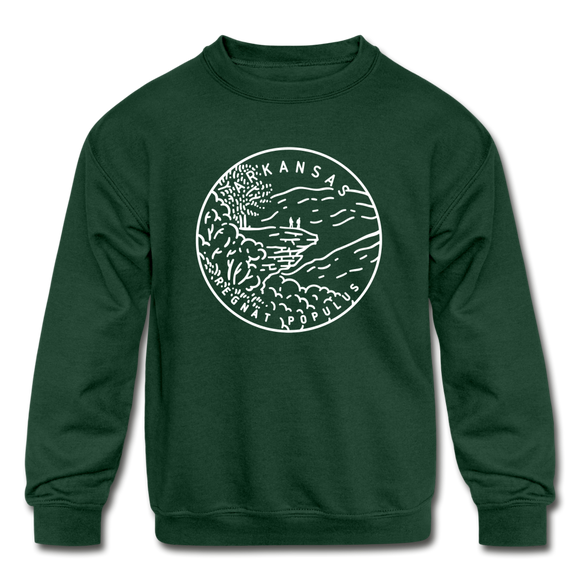 Arkansas Youth Sweatshirt - State Design Youth Arkansas Crewneck Sweatshirt - forest green