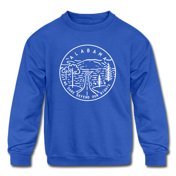 Alabama Youth Sweatshirt - State Design Youth Alabama Crewneck Sweatshirt - royal blue