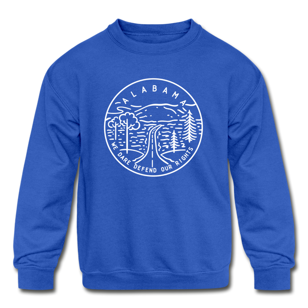 Alabama Youth Sweatshirt - State Design Youth Alabama Crewneck Sweatshirt - royal blue