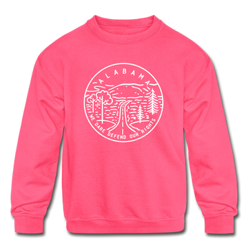 Alabama Youth Sweatshirt - State Design Youth Alabama Crewneck Sweatshirt - neon pink