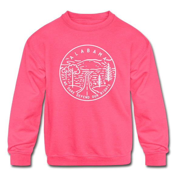 Alabama Youth Sweatshirt - State Design Youth Alabama Crewneck Sweatshirt - neon pink