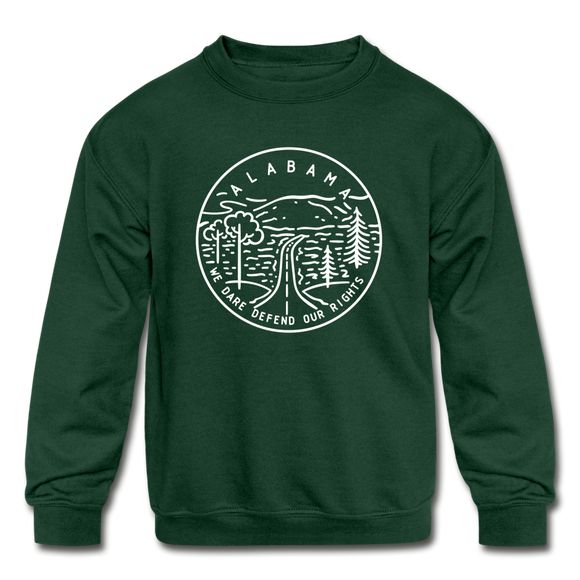 Alabama Youth Sweatshirt - State Design Youth Alabama Crewneck Sweatshirt - forest green