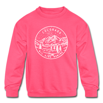 Colorado Youth Sweatshirt - State Design Youth Colorado Crewneck Sweatshirt - neon pink