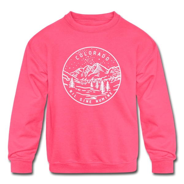 Colorado Youth Sweatshirt - State Design Youth Colorado Crewneck Sweatshirt - neon pink