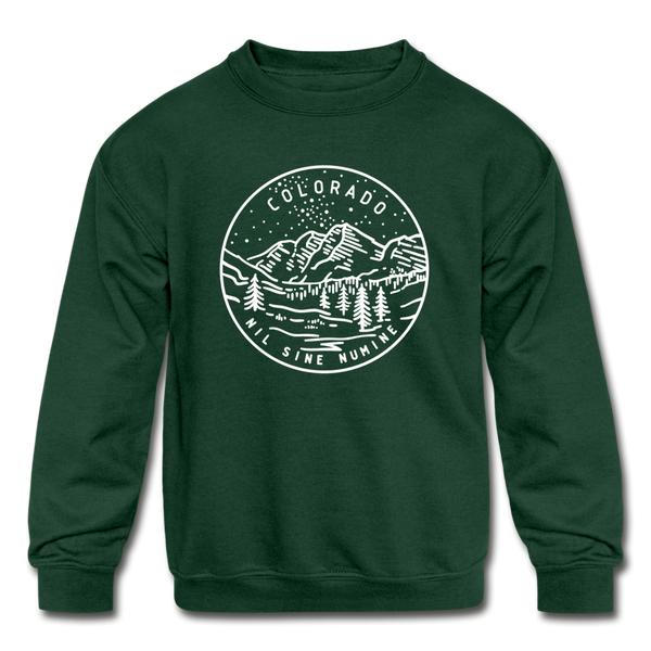 Colorado Youth Sweatshirt - State Design Youth Colorado Crewneck Sweatshirt - forest green