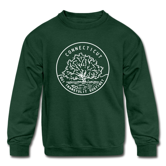 Connecticut Youth Sweatshirt - State Design Youth Connecticut Crewneck Sweatshirt - forest green