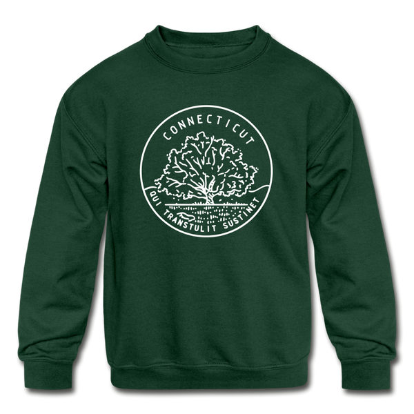 Connecticut Youth Sweatshirt - State Design Youth Connecticut Crewneck Sweatshirt - forest green