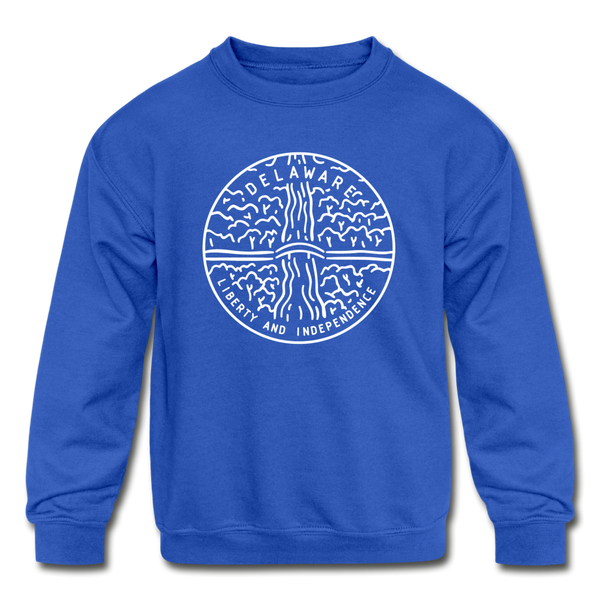 Delaware Youth Sweatshirt - State Design Youth Delaware Crewneck Sweatshirt - royal blue