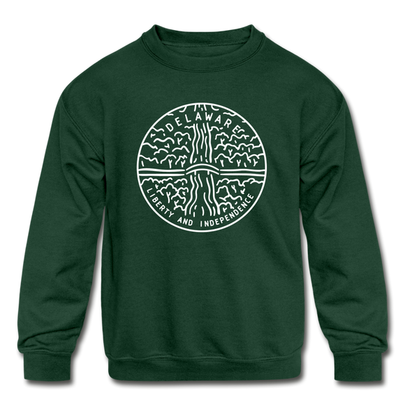 Delaware Youth Sweatshirt - State Design Youth Delaware Crewneck Sweatshirt - forest green