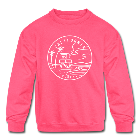 California Youth Sweatshirt - State Design Youth California Crewneck Sweatshirt - neon pink