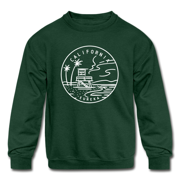 California Youth Sweatshirt - State Design Youth California Crewneck Sweatshirt - forest green