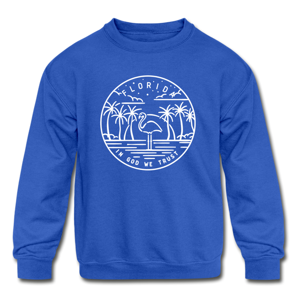 Florida Youth Sweatshirt - State Design Youth Florida Crewneck Sweatshirt - royal blue