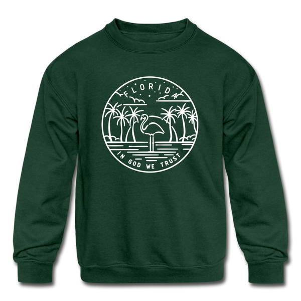 Florida Youth Sweatshirt - State Design Youth Florida Crewneck Sweatshirt - forest green