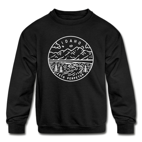 Idaho Youth Sweatshirt - State Design Youth Idaho Crewneck Sweatshirt - black