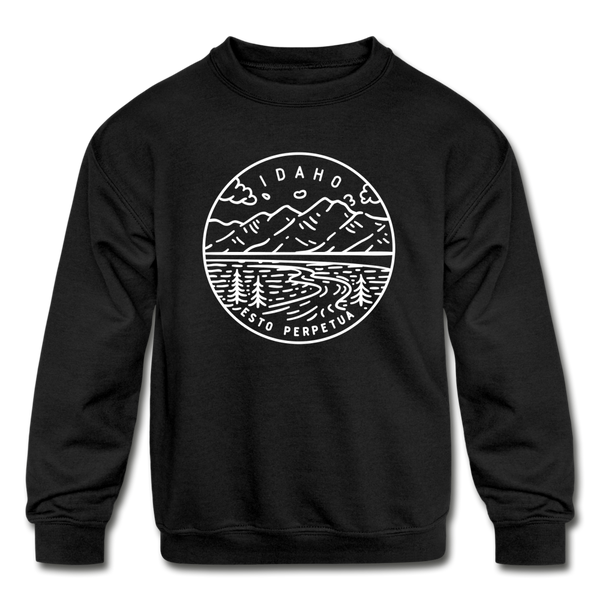 Idaho Youth Sweatshirt - State Design Youth Idaho Crewneck Sweatshirt - black
