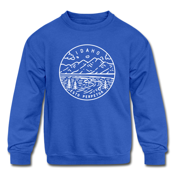 Idaho Youth Sweatshirt - State Design Youth Idaho Crewneck Sweatshirt - royal blue