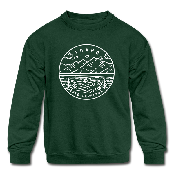 Idaho Youth Sweatshirt - State Design Youth Idaho Crewneck Sweatshirt - forest green