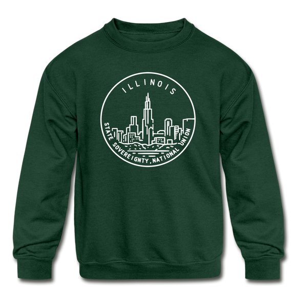 Illinois Youth Sweatshirt - State Design Youth Illinois Crewneck Sweatshirt - forest green