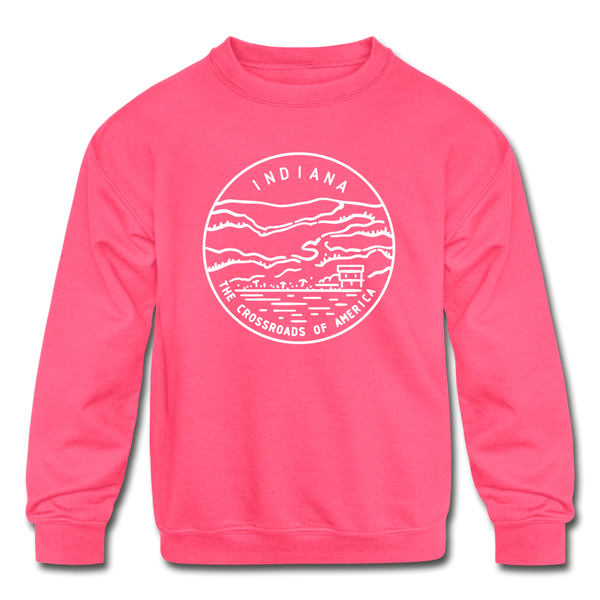 Indiana Youth Sweatshirt - State Design Youth Indiana Crewneck Sweatshirt - neon pink