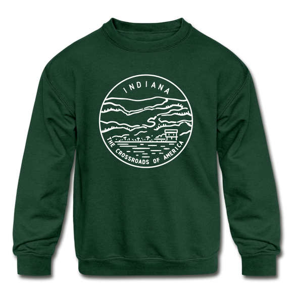 Indiana Youth Sweatshirt - State Design Youth Indiana Crewneck Sweatshirt - forest green