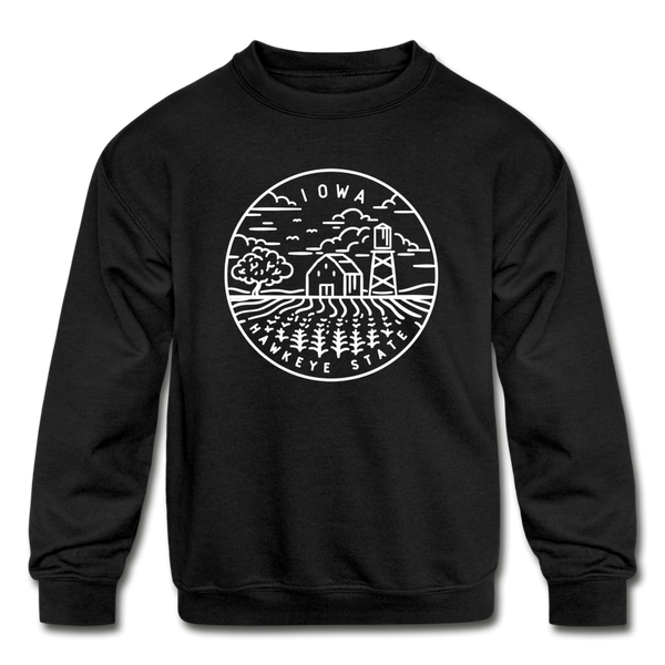 Iowa Youth Sweatshirt - State Design Youth Iowa Crewneck Sweatshirt - black