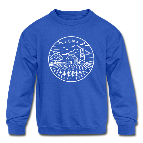 Iowa Youth Sweatshirt - State Design Youth Iowa Crewneck Sweatshirt - royal blue