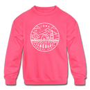 Iowa Youth Sweatshirt - State Design Youth Iowa Crewneck Sweatshirt - neon pink