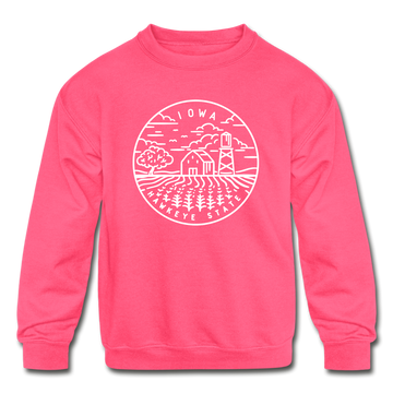 Iowa Youth Sweatshirt - State Design Youth Iowa Crewneck Sweatshirt - neon pink