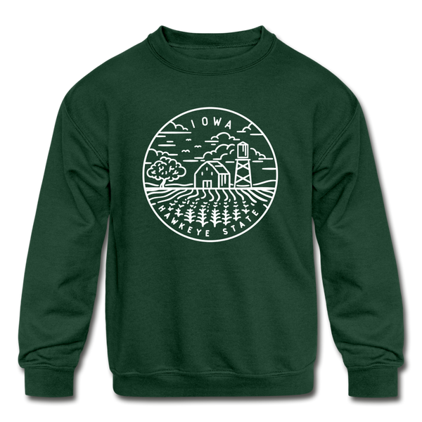 Iowa Youth Sweatshirt - State Design Youth Iowa Crewneck Sweatshirt - forest green