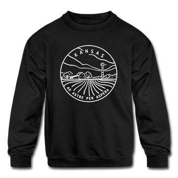 Kansas Youth Sweatshirt - State Design Youth Kansas Crewneck Sweatshirt - black