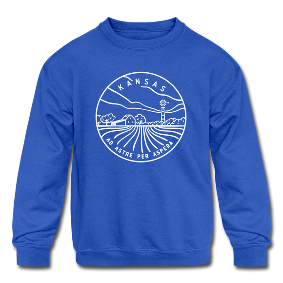 Kansas Youth Sweatshirt - State Design Youth Kansas Crewneck Sweatshirt - royal blue