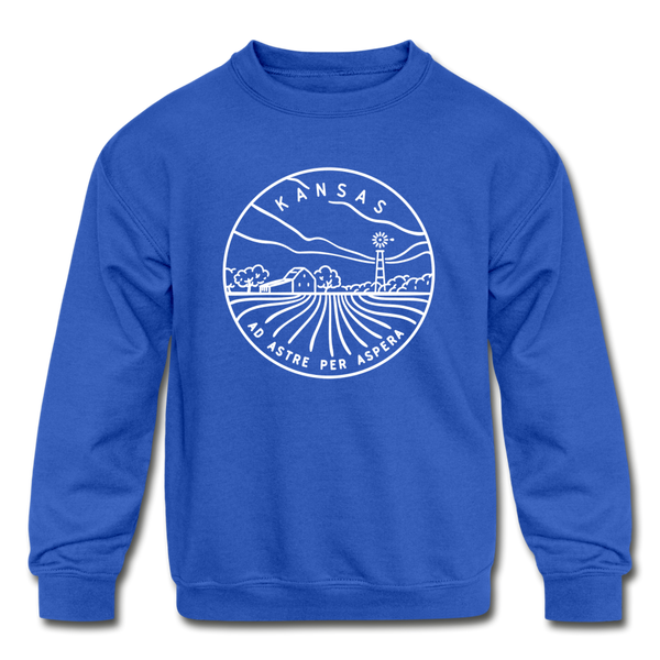 Kansas Youth Sweatshirt - State Design Youth Kansas Crewneck Sweatshirt - royal blue