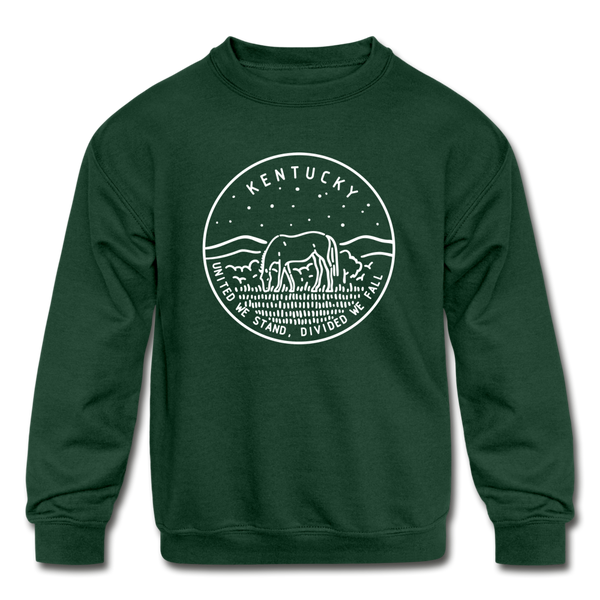 Kentucky Youth Sweatshirt - State Design Youth Kentucky Crewneck Sweatshirt - forest green