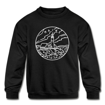 Maine Youth Sweatshirt - State Design Youth Maine Crewneck Sweatshirt - black