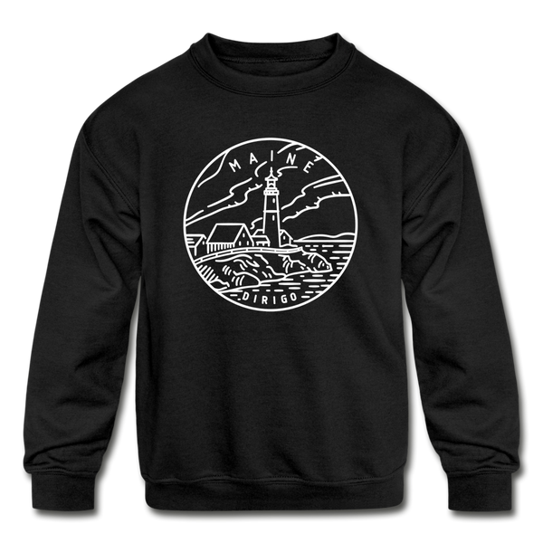 Maine Youth Sweatshirt - State Design Youth Maine Crewneck Sweatshirt - black