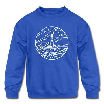 Maine Youth Sweatshirt - State Design Youth Maine Crewneck Sweatshirt - royal blue