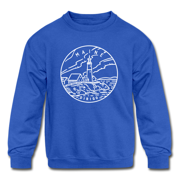 Maine Youth Sweatshirt - State Design Youth Maine Crewneck Sweatshirt - royal blue