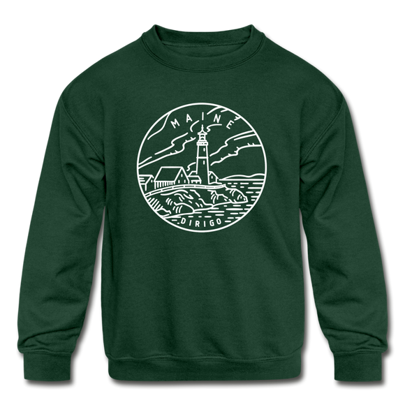 Maine Youth Sweatshirt - State Design Youth Maine Crewneck Sweatshirt - forest green