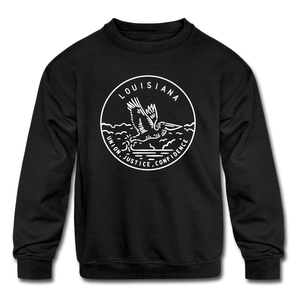 Louisiana Youth Sweatshirt - State Design Youth Louisiana Crewneck Sweatshirt - black