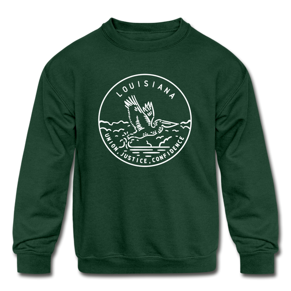 Louisiana Youth Sweatshirt - State Design Youth Louisiana Crewneck Sweatshirt - forest green