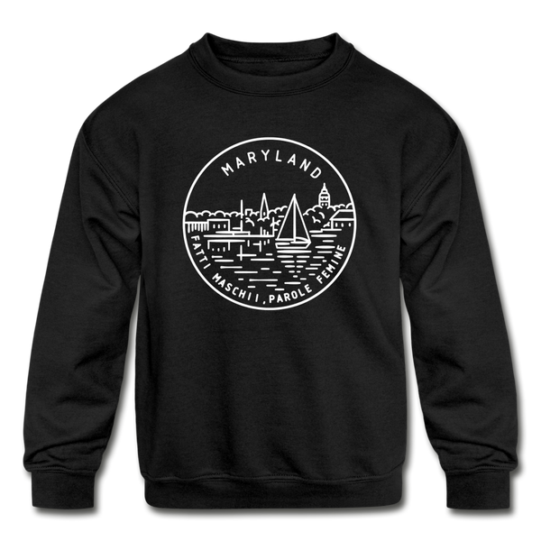 Maryland Youth Sweatshirt - State Design Youth Maryland Crewneck Sweatshirt - black