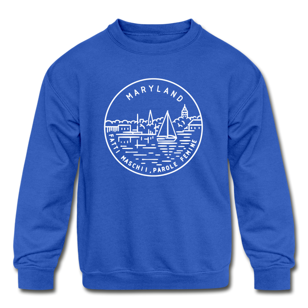 Maryland Youth Sweatshirt - State Design Youth Maryland Crewneck Sweatshirt - royal blue
