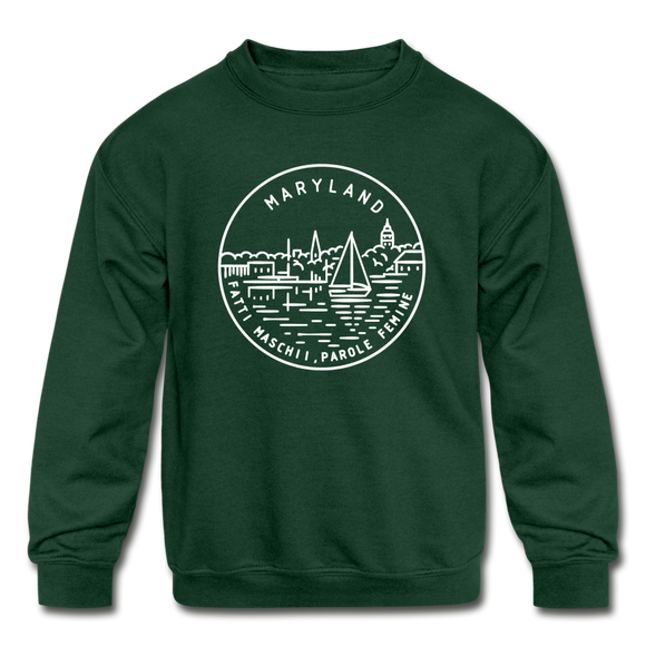 Maryland Youth Sweatshirt - State Design Youth Maryland Crewneck Sweatshirt - forest green