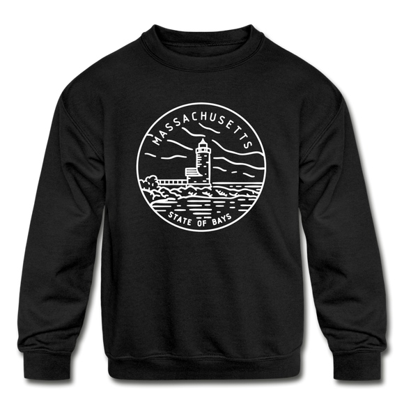 Massachusetts Youth Sweatshirt - State Design Youth Massachusetts Crewneck Sweatshirt - black