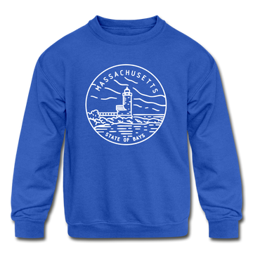 Massachusetts Youth Sweatshirt - State Design Youth Massachusetts Crewneck Sweatshirt - royal blue
