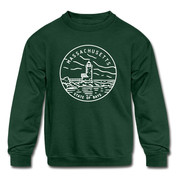Massachusetts Youth Sweatshirt - State Design Youth Massachusetts Crewneck Sweatshirt - forest green