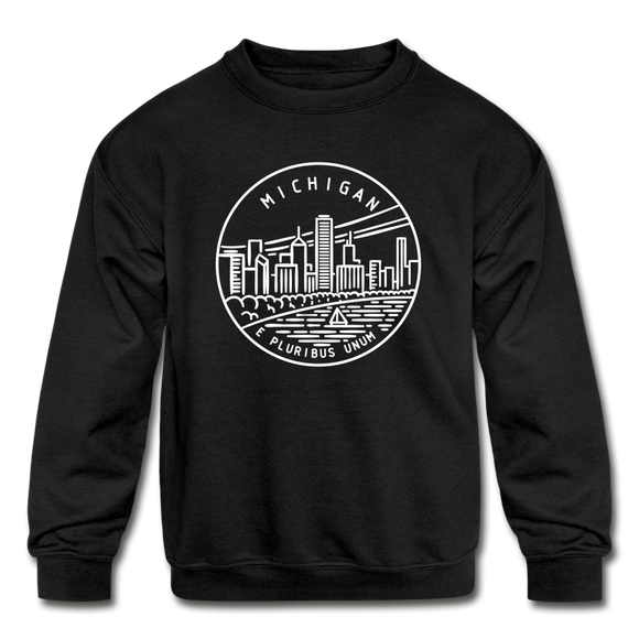 Michigan Youth Sweatshirt - State Design Youth Michigan Crewneck Sweatshirt - black