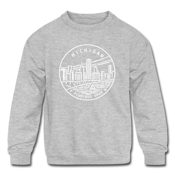 Michigan Youth Sweatshirt - State Design Youth Michigan Crewneck Sweatshirt - heather gray