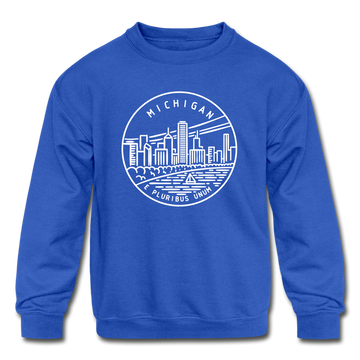 Michigan Youth Sweatshirt - State Design Youth Michigan Crewneck Sweatshirt - royal blue
